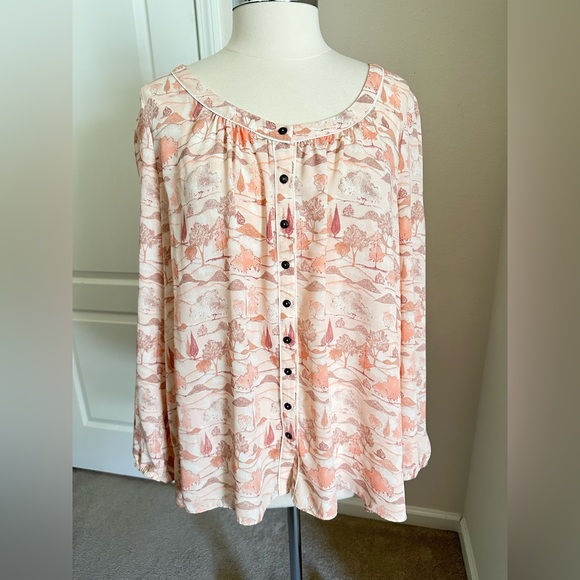 ModCloth Peach Button Down Scoop-Neck, Button-Down, Long Sleeve Blouse Size 2X - Picture 1 of 15
